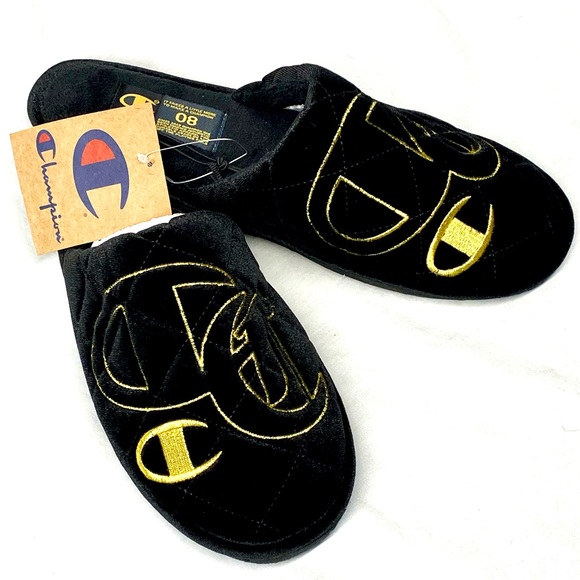 NWT Champion Sleepover Lux Black/Gold Men's Slipper Size 8 Men’s - Picture 2 of 13